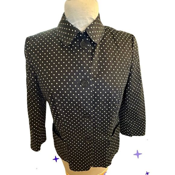 Talbots Black White Polka Dot Blazer 3/4 Sleeves Button Front Sz. 10 - Picture 3 of 6